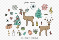 Nordic Boho Christmas Deer Illustrations. Clipart & Patterns Product Image 4