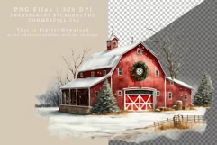 Christmas red barn clipart, Winter, Christmas clipart Product Image 2