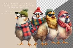 Funny chickens clipart, Christmas clipart, Winter clipart Product Image 2