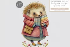 Hedgehog clipart, Teacher clipart, Watercolor clipart Product Image 1