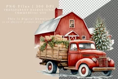 Christmas truck clipart, Red truck sublimation, Product Image 2