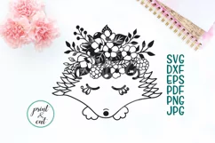 Hedgehog face with bouquet of flowers svg dxf cutting file Product Image 1