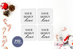 Christmas Coaster Mockup PSD, 4 Coasters set mockup Product Image 1