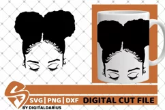 Black Girl with Afro Puffs svg, Afro Hair svg, Melanin svg Product Image 1