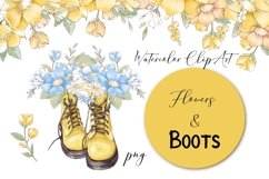Watercolor Clipart Flowers & Boots Product Image 1