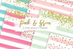 Watercolor digital paper pink and green Product Image 1