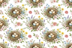 Watercolor bird nest and spring flower pattern Product Image 1
