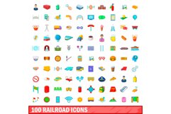 100 railroad icons set, cartoon style Product Image 1