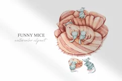 Watercolor cute cat, kittens, mice clipart - 1 illustration Product Image 1
