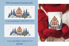 Watercolor Christmas houses. Sublimation Mug Wrap 11, 15 oz Product Image 2