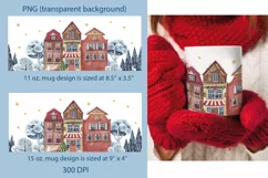 Watercolor Christmas houses. Sublimation Mug Wrap 11, 15 oz Product Image 2