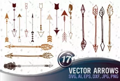 17 different arrow designs SVG, DXF, JPG, PNG, DWG, AI, EPS Product Image 1