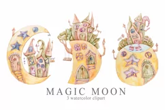 Watercolor moon phase house clipart. Nursery illustration Product Image 1