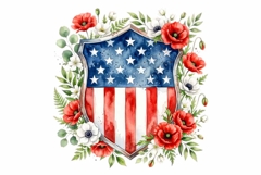 Watercolor American shield Memorial Day Patriotic Clipart Product Image 1