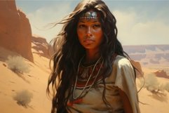 Indigenous woman portrait in desert landscape Product Image 1