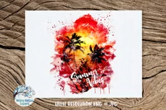Watercolor Summer Vibes Sunset | PNG and JPG | Sublimation Product Image 1