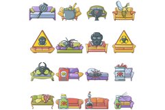 Disinfection icons set, cartoon style Product Image 1