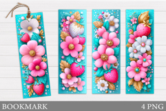 Strawberry Bookmark Design. Flowers Bookmark Sublimation Product Image 1