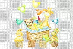 Watercolor Clipart, Wooden toys Digital, giraffe, teddy bear Product Image 3