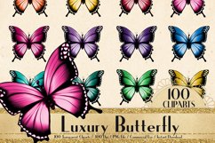 100 Vivid Color Luxury Butterfly Clip Arts, Romantic Clipart Product Image 1