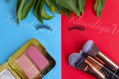 premium makeup brushes and blush on a colored background Product Image 1