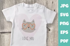 Valentine. valentine's day svg Love Heart Cute cat Product Image 1