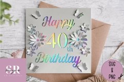 3D 40th Birthday card | Paper cutting | birthday card SVG Product Image 1