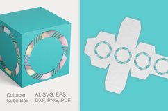 Striped Decorative Circles Cuttable Cube Gift Box SVG EPS AI Product Image 1