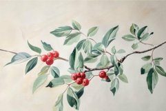Handpainted botanical illustration of berries and leaves Product Image 1