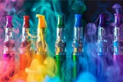 Colorful vape pens amidst vibrant smoke Product Image 1