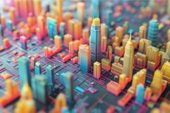 Futuristic miniature cityscape with vibrant colors Product Image 1
