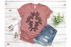 Cross svg, Cross with leaves svg, Faith svg Product Image 2