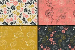 Seamless Elegant Floral Digital Paper with hand drawn flowers - Gray Gold Coral Product Image 2