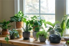 Sunny indoor plant collection on wooden table Product Image 1