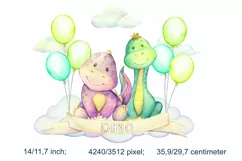 Dinosaurs, watercolor animals, Cute dino clipart, PNG digita Product Image 2