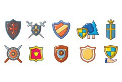 Shield icon set, cartoon style Product Image 1