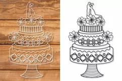 Wedding Cake with Couple Decoration Papercut and Thin Lines Product Image 2