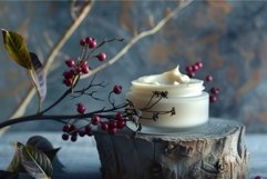 Jar of organic face cream surrounded by red berries and dry Product Image 1