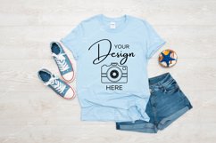 Gildan 64000 Mockup Softstyle Light Blue T-shirt Summer Product Image 1