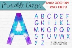 Purple Blue Tie Dye Sublimation Alphabets Printable Designs Product Image 1