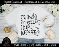 Milk Snuggle Nap Repeat - New Baby SVG, Breastfeeding SVG Product Image 2
