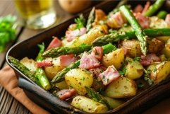 Flavorful Asparagus ham plate potato. Generate Ai Product Image 1