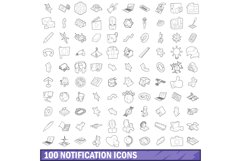 100 notification icons set, outline style Product Image 1