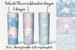 Delicate Flowers sublimation design. Skinny tumbler wrap Product Image 1