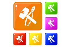 Hammer clamping mites icons set vector color Product Image 1