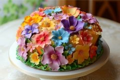 Vibrant floral decorated cake on display Product Image 1