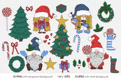 Christmas Gnomes - Cute Line Art Clip art & Patterns Vector Product Image 12