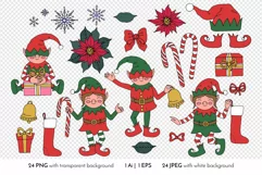 Christmas Elves - Cute Winter Elf Line Art Clipart & Pattern Product Image 4