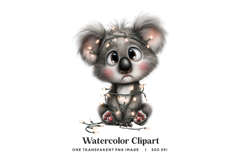 Sitting Christmas Koala Wrapped in Lights PNG Product Image 1