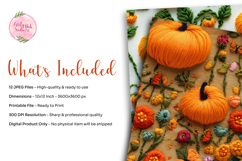 12 Fall Pumpkin Embroidery Digital Paper Product Image 2